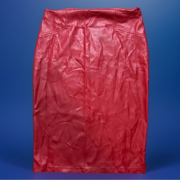 Red Large Slight stretch vegan leather pencil skirt Sexy Sissy CD TS TV Drag - Picture 2 of 4